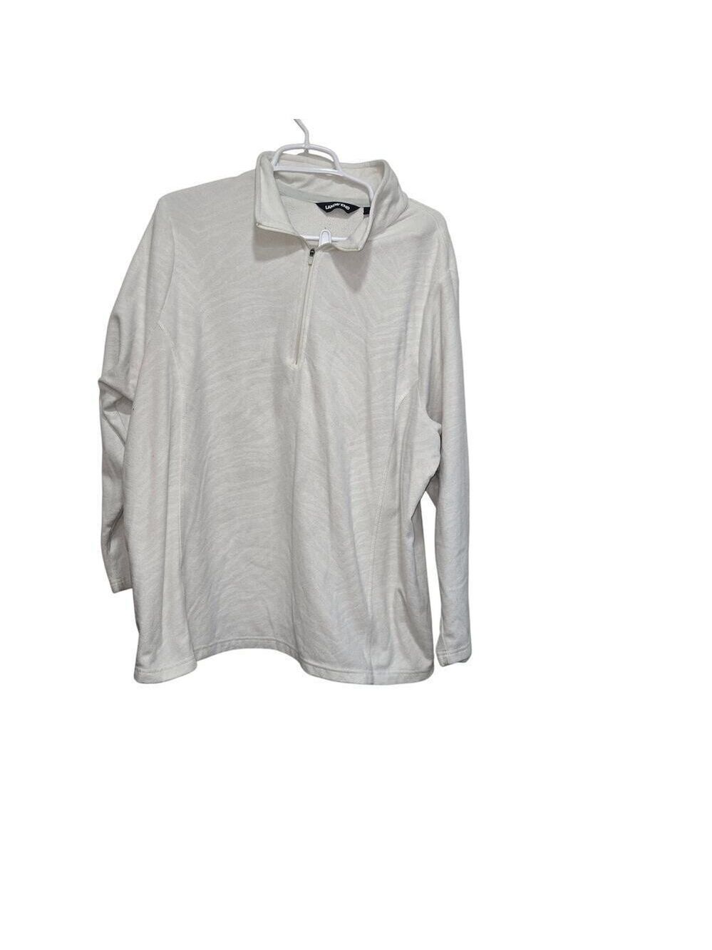 Lands' End Textured Fleece Quarter Zip Pullover Cream Plus 2X Cozy